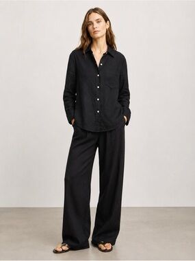 GAP Woman Black Linen Relax Button Down Long Sleeve Shirt XS Classic Minimal